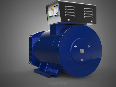 BLUE ELECTRICAL GENERATOR MOTOR ALTERNATOR DYNAMO SHEAVE 3 TRACK 3D Model