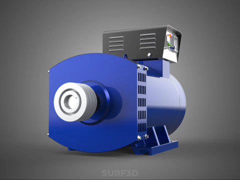 BLUE ELECTRICAL GENERATOR MOTOR ALTERNATOR DYNAMO SHEAVE 3 TRACK 3D Model