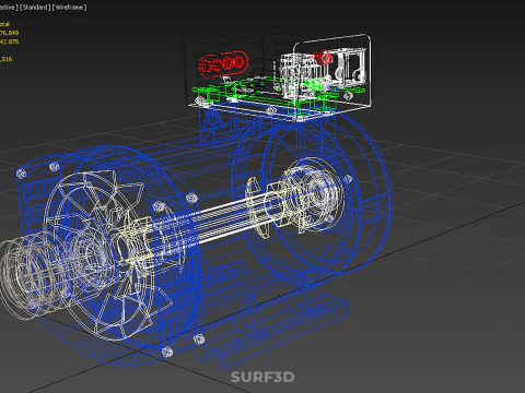 BLUE ELECTRICAL GENERATOR MOTOR ALTERNATOR DYNAMO SHEAVE 3 TRACK 3D Model