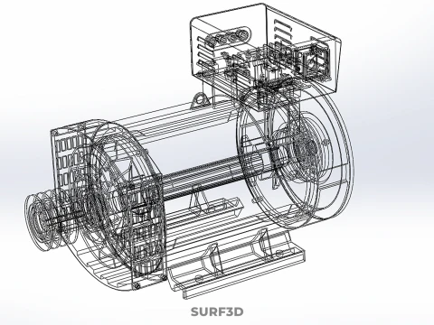 BLUE ELECTRICAL GENERATOR MOTOR ALTERNATOR DYNAMO SHEAVE 3 TRACK 3D Model