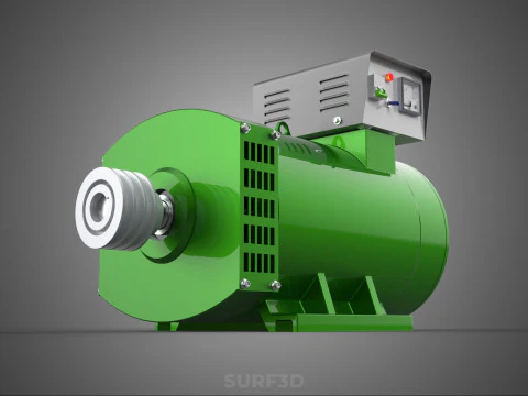 GREEN TURBINE GENERATOR MOTOR ALTERNATOR DYNAMO GENSET PULLEY KW 3D Model