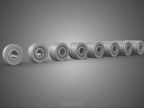 COLLECTION STANDARD PULLEY SHEAVE MULTI GROOVE TRACK WHEEL DRIVE 3D Model
