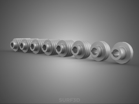 VARIOUS GROOVE PULLEY SHEAVE MULTI TRACK WHEEL DRIVE V BELT GEAR 3D Model