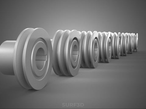 VARIOUS GROOVE PULLEY SHEAVE MULTI TRACK WHEEL DRIVE V BELT GEAR 3D Model