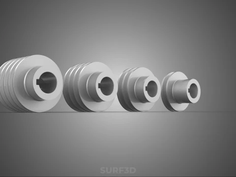 VARIOUS GROOVE PULLEY SHEAVE MULTI TRACK WHEEL DRIVE GEAR V BELT 3D Model