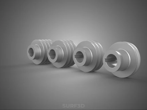 VARIOUS GROOVE PULLEY SHEAVE MULTI TRACK WHEEL DRIVE GEAR V BELT 3D Model