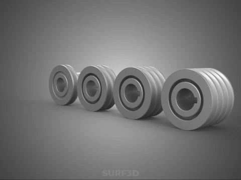 VARIOUS GROOVE PULLEY SHEAVE MULTI TRACK WHEEL DRIVE GEAR V BELT 3D Model