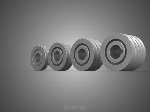 VARIOUS GROOVE PULLEY SHEAVE MULTI TRACK WHEEL DRIVE GEAR V BELT 3D Model