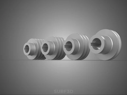 VARIOUS GROOVE PULLEY SHEAVE MULTI TRACK WHEEL DRIVE GEAR V BELT 3D Model
