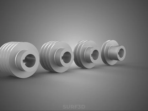VARIOUS GROOVE PULLEY SHEAVE MULTI TRACK WHEEL DRIVE GEAR V BELT 3D Model