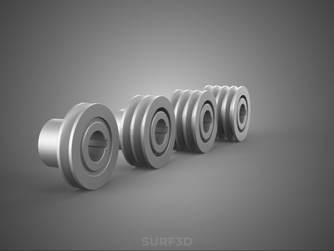 ШКИВ НЕСКОЛЬКИХ РАЗМЕРОВ С КАНАВКАМИ ГУСЕНИЦА ПРИВОДНАЯ ШЕСТЕРНЯ КЛИНОВЫЙ РЕМЕНЬ 3D Модель