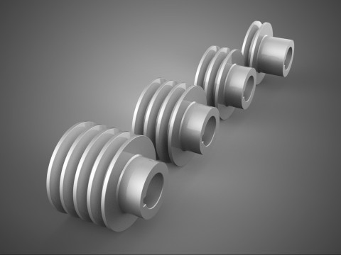 ШКИВ НЕСКОЛЬКИХ РАЗМЕРОВ С КАНАВКАМИ ГУСЕНИЦА ПРИВОДНАЯ ШЕСТЕРНЯ КЛИНОВЫЙ РЕМЕНЬ 3D Модель