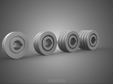 ШКИВ НЕСКОЛЬКИХ РАЗМЕРОВ С КАНАВКАМИ ГУСЕНИЦА ПРИВОДНАЯ ШЕСТЕРНЯ КЛИНОВЫЙ РЕМЕНЬ 3D Модель