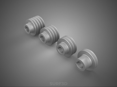 ШКИВ НЕСКОЛЬКИХ РАЗМЕРОВ С КАНАВКАМИ ГУСЕНИЦА ПРИВОДНАЯ ШЕСТЕРНЯ КЛИНОВЫЙ РЕМЕНЬ 3D Модель