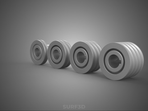 ШКИВ НЕСКОЛЬКИХ РАЗМЕРОВ С КАНАВКАМИ ГУСЕНИЦА ПРИВОДНАЯ ШЕСТЕРНЯ КЛИНОВЫЙ РЕМЕНЬ 3D Модель