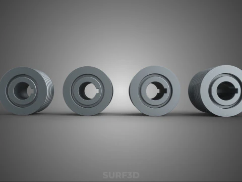 VARIOUS SET 5 6 7 8 GROOVE PULLEY SHEAVE MULTI TRACK WHEEL GEAR 3D Model