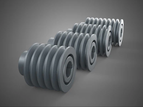 VARIOUS SET 5 6 7 8 GROOVE PULLEY SHEAVE MULTI TRACK WHEEL GEAR 3D Model