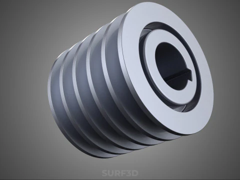 STANDARD 5 FIVE QUINTUPLE GROOVE TRACK PULLEY SHEAVE WHEEL BELT 3D Model