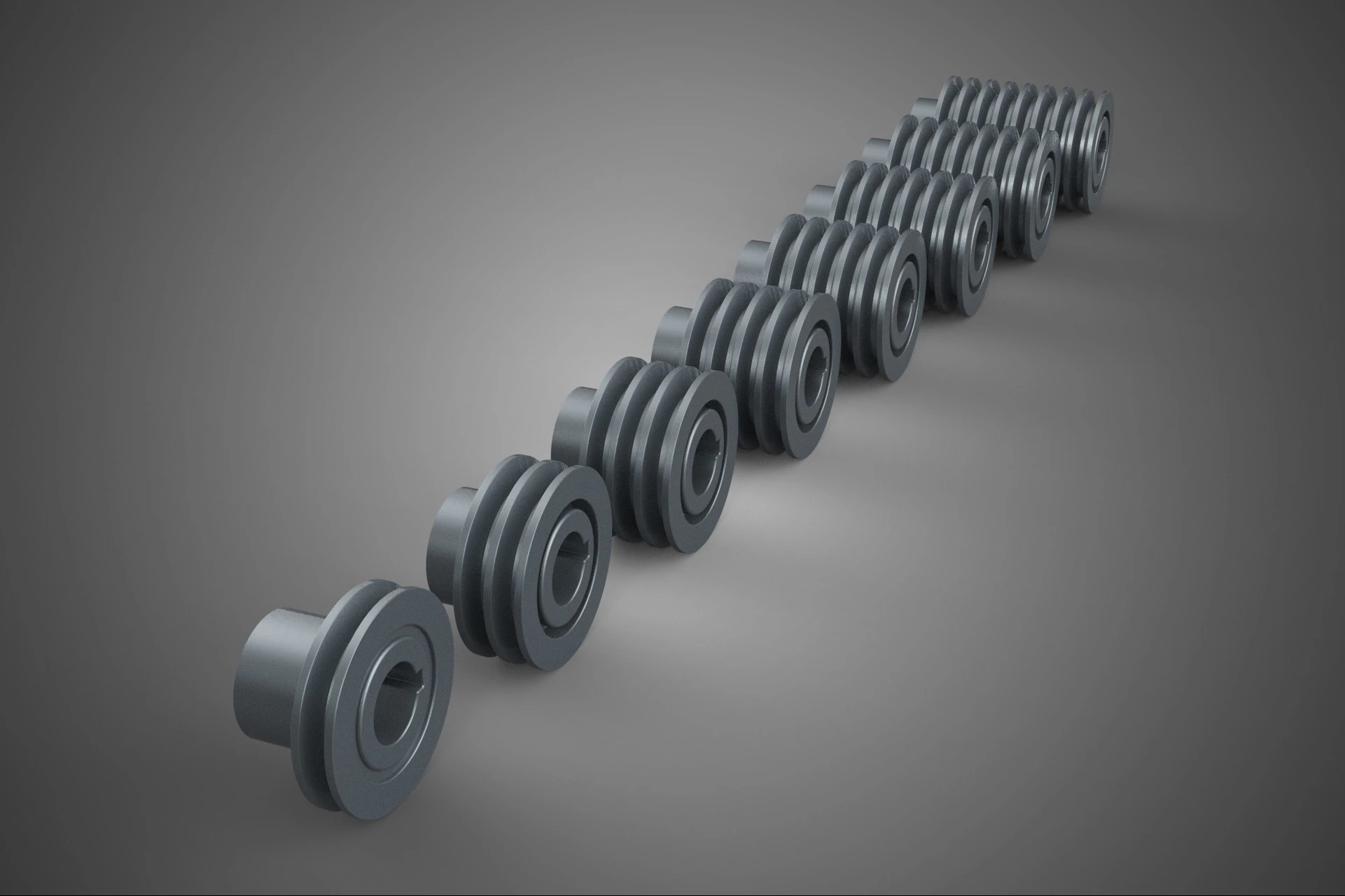 SET STANDARD PULLEY SHEAVE MULTI GROOVE TRACK WHEEL V BELT GEAR 3D Model .c4d .max .obj .3ds .fbx .stl .blend 