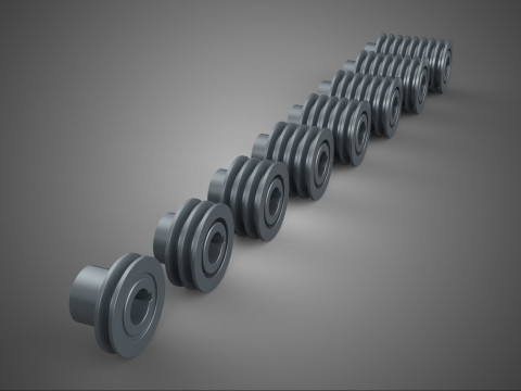 SET STANDARD PULLEY SHEAVE MULTI GROOVE TRACK WHEEL V BELT GEAR 3D Model