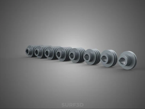 SET STANDARD PULLEY SHEAVE MULTI GROOVE TRACK WHEEL V BELT GEAR 3D Model