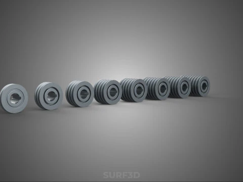SET STANDARD PULLEY SHEAVE MULTI GROOVE TRACK WHEEL V BELT GEAR 3D Model