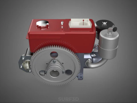 RED SINGLE CYLINDER DIESEL ENGINE MACHINE ELECTRIC STARTER MOTOR 3D Model