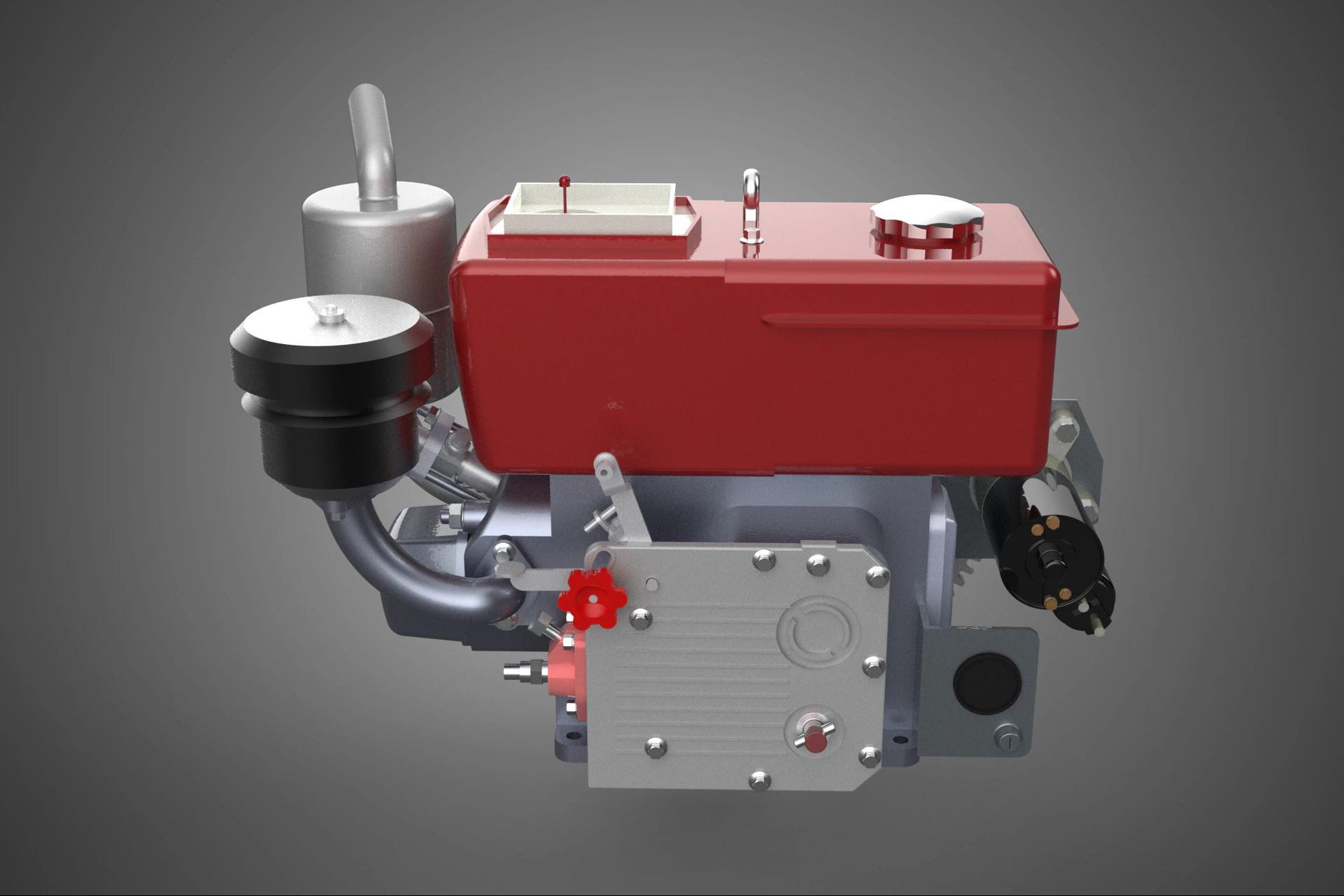 CHINESE SINGLE CYLINDER DIESEL ENGINE MACHINE ELECTRIC STARTER 4 3D Model .c4d .max .obj .3ds .fbx .stl .blend 