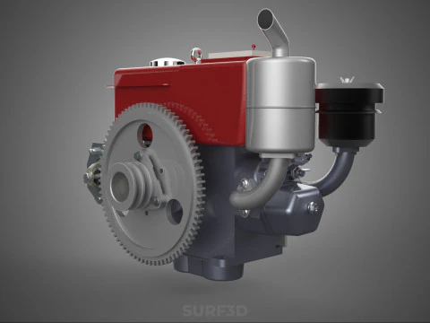 CHINESE SINGLE CYLINDER DIESEL ENGINE MACHINE ELECTRIC STARTER 4 3D Model