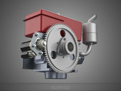 CHINESE SINGLE CYLINDER DIESEL ENGINE MACHINE ELECTRIC STARTER 4 3D Model