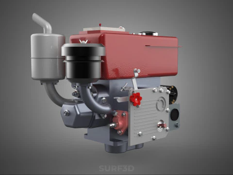 CHINESE SINGLE CYLINDER DIESEL ENGINE MACHINE ELECTRIC STARTER 4 3D Model