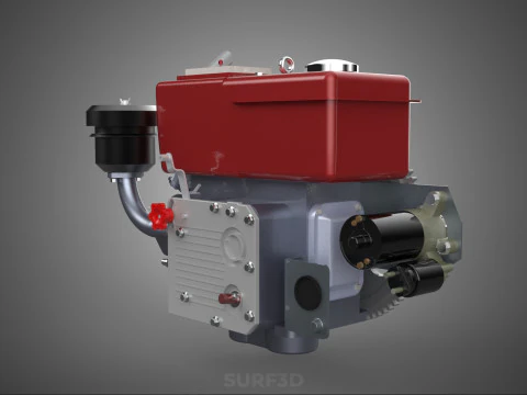CHINESE SINGLE CYLINDER DIESEL ENGINE MACHINE ELECTRIC STARTER 4 3D Model