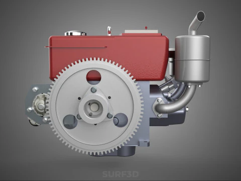 CHINESE SINGLE CYLINDER DIESEL ENGINE MACHINE ELECTRIC STARTER 4 3D Model