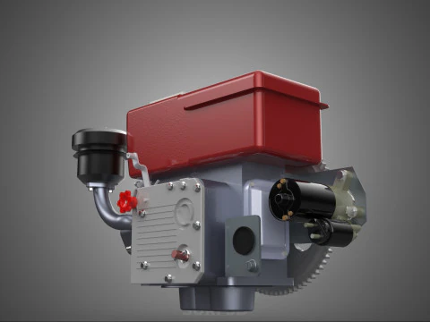 CHINESE SINGLE CYLINDER DIESEL ENGINE MACHINE ELECTRIC STARTER 4 3D Model