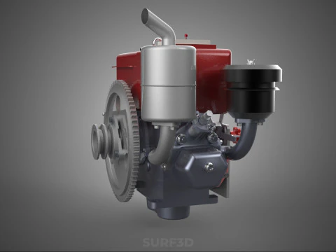 CHINESE SINGLE CYLINDER DIESEL ENGINE MACHINE ELECTRIC STARTER 4 3D Model
