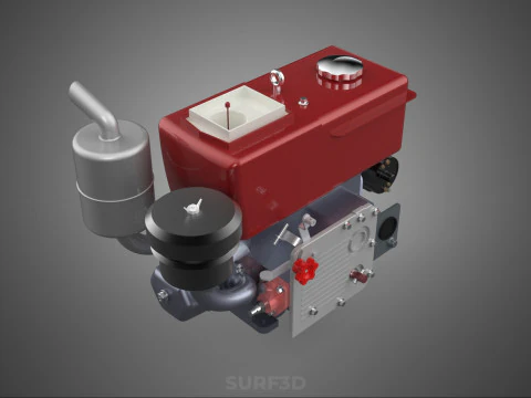 CHINESE SINGLE CYLINDER DIESEL ENGINE MACHINE ELECTRIC STARTER 4 3D Model
