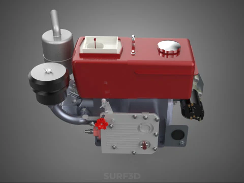 CHINESE SINGLE CYLINDER DIESEL ENGINE MACHINE ELECTRIC STARTER 4 3D Model