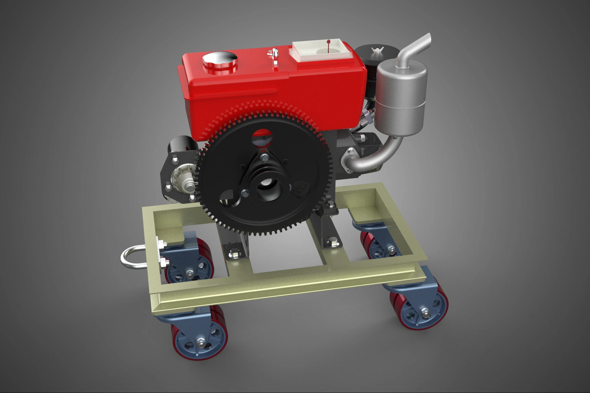 MOBILE DIESEL ENGINE MACHINE MOUNTED WHEELED CART CASTER TROLLEY 3D Model .c4d .max .obj .3ds .fbx .stl .blend