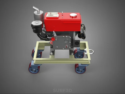 MOBILE DIESEL ENGINE MACHINE MOUNTED WHEELED CART CASTER TROLLEY 3D Model