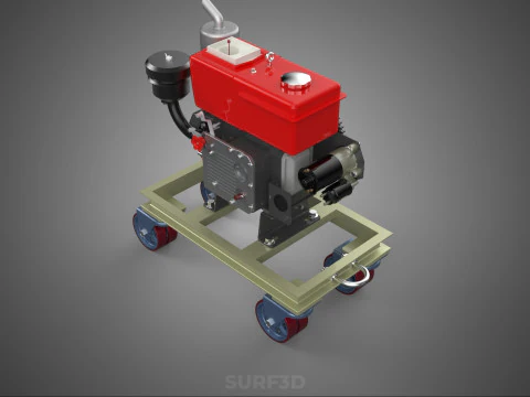 MOBILE DIESEL ENGINE MACHINE MOUNTED WHEELED CART CASTER TROLLEY 3D Model