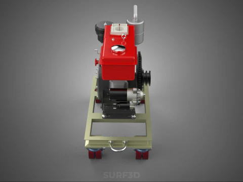 MOBILE DIESEL ENGINE MACHINE MOUNTED WHEELED CART CASTER TROLLEY 3D Model
