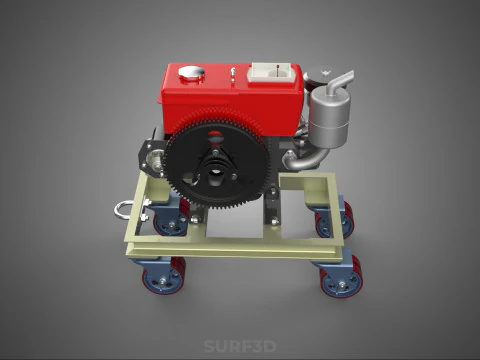 MOBILE DIESEL ENGINE MACHINE MOUNTED WHEELED CART CASTER TROLLEY 3D Model