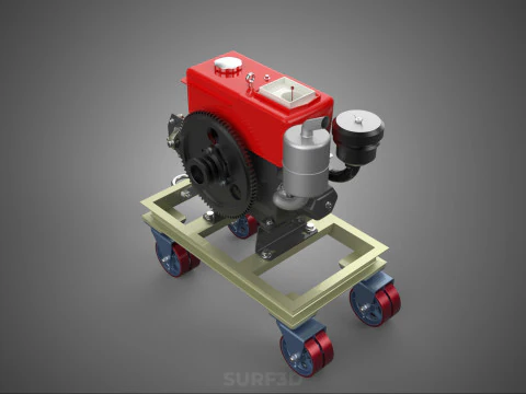 MOBILE DIESEL ENGINE MACHINE MOUNTED WHEELED CART CASTER TROLLEY 3D Model