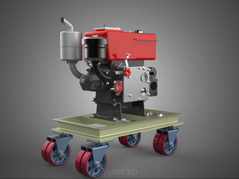 MOBILE DIESEL ENGINE MACHINE MOUNTED WHEELED CART CASTER TROLLEY 3D Model