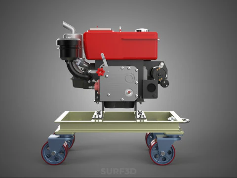 MOBILE DIESEL ENGINE MACHINE MOUNTED WHEELED CART CASTER TROLLEY 3D Model