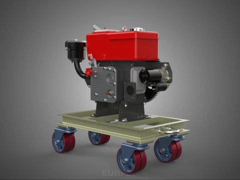 MOBILE DIESEL ENGINE MACHINE MOUNTED WHEELED CART CASTER TROLLEY 3D Model