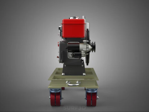 MOBILE DIESEL ENGINE MACHINE MOUNTED WHEELED CART CASTER TROLLEY 3D Model