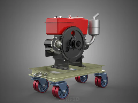 MOBILE DIESEL ENGINE MACHINE MOUNTED WHEELED CART CASTER TROLLEY 3D Model