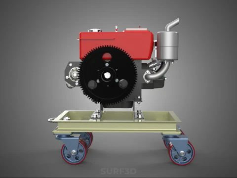 MOBILE DIESEL ENGINE MACHINE MOUNTED WHEELED CART CASTER TROLLEY 3D Model