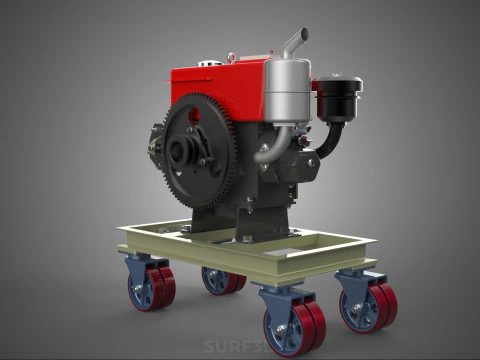 MOBILE DIESEL ENGINE MACHINE MOUNTED WHEELED CART CASTER TROLLEY 3D Model